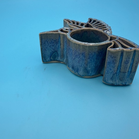 Bay Pottery Candle Pots Handmade Pottery Hummingbird Blue Glaze Candle Holder - Picture 2 of 5